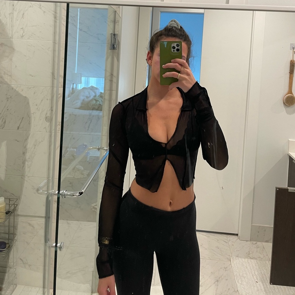 Black Long Sleeve Sheer Top